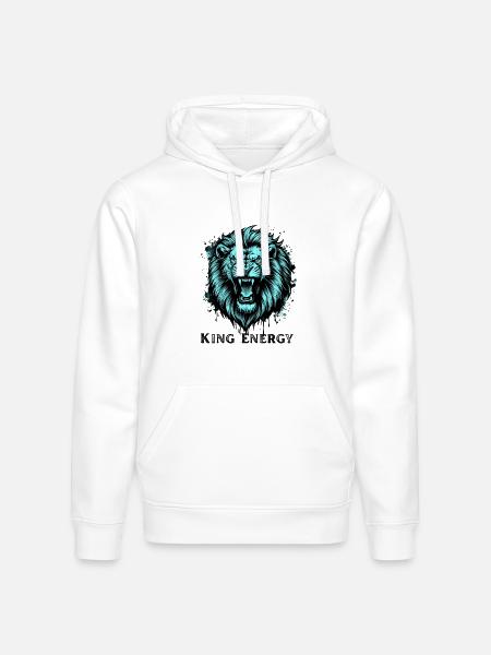 Neon Cyan Lion Roar Illustration - Stanley/Stella Drummer Unisex Organic Hoodie - white