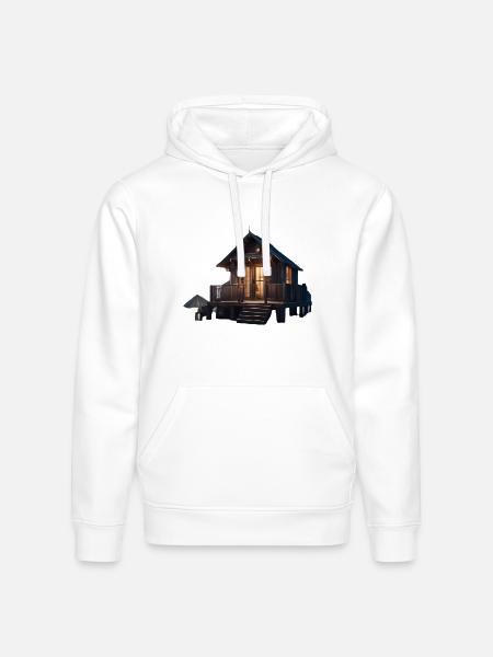 Rustic Cabin Nightscape Design - Stanley/Stella Drummer Unisex Organic Hoodie - white
