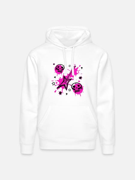 Neon Skull Guitar Splash - Stanley/Stella Drummer Unisex Organic Hoodie - white