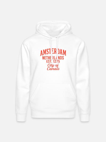 Amsterdam City of Canals Shirt - Stanley/Stella Drummer Unisex Organic Hoodie - white