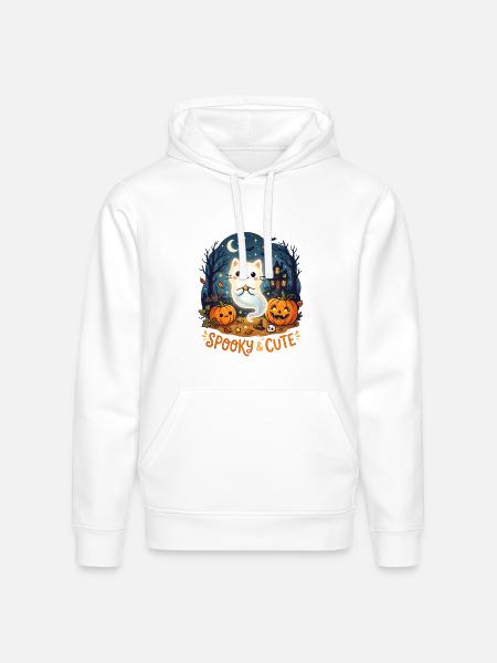 Spooky Cute Ghost Cat Halloween - Stanley/Stella Drummer Unisex Organic Hoodie - white