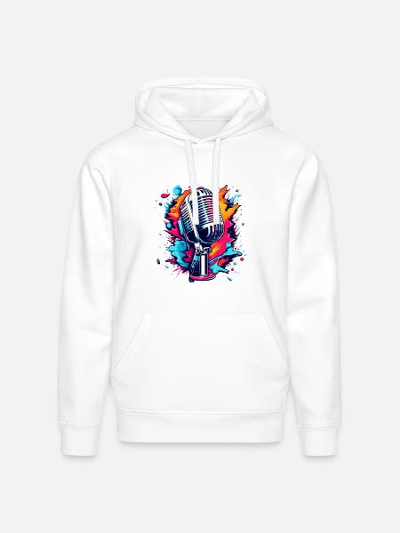 Colourful Microphone Splash - Stanley/Stella Drummer Unisex Organic Hoodie - white