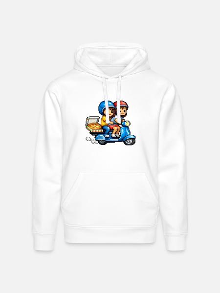 Boy and Girl on Vespa with Pizza! - Stanley/Stella Drummer Unisex Organic Hoodie - white