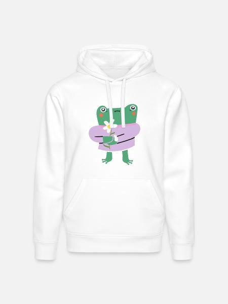 Shy Frog with Flower - Stanley/Stella Drummer Unisex Organic Hoodie - white