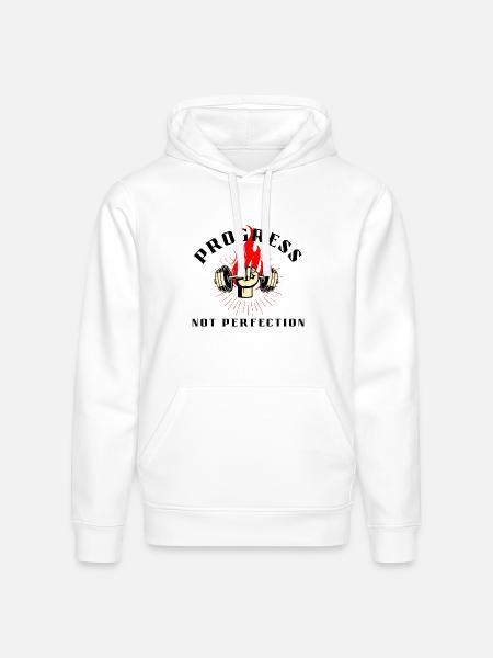Progress Not Prefection-Motivational fitnes design - Stanley/Stella Drummer Unisex Organic Hoodie - white