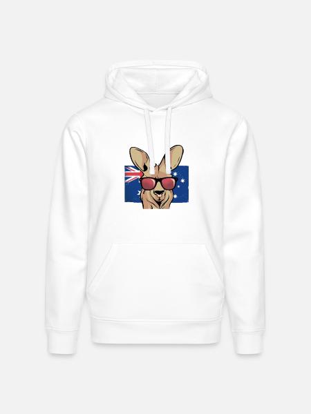Aussie Kangaroo Sunglasses Flag - Stanley/Stella Drummer Unisex Organic Hoodie - white