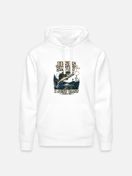 Jesus Saves I Just Cast Christian Fishing - Stanley/Stella Drummer Unisex Organic Hoodie - white