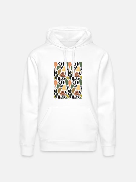 Rustic Botanical Floral Pattern - Stanley/Stella Drummer Unisex Organic Hoodie - white