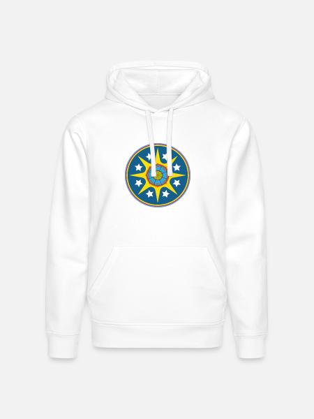 Solar Starburst Emblem Circle - Stanley/Stella Drummer Unisex Organic Hoodie - white