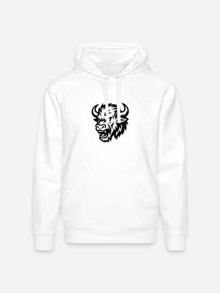 Tribal Bison Head Silhouette - Stanley/Stella Drummer Unisex Organic Hoodie - white