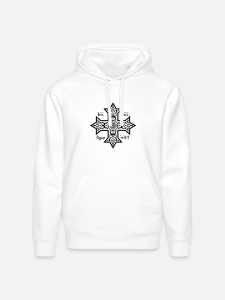 Coptic Cross Black Icon - Stanley/Stella Drummer Unisex Organic Hoodie - white
