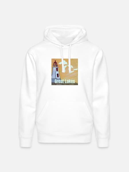 Great Lakes Lighthouse Glow - Stanley/Stella Drummer Unisex Organic Hoodie - white