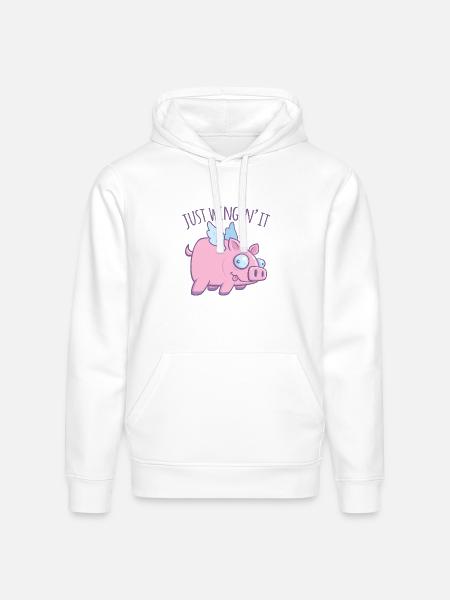 Just Wingin’ It Derpy Flying Pig - Stanley/Stella Drummer Unisex Organic Hoodie - white