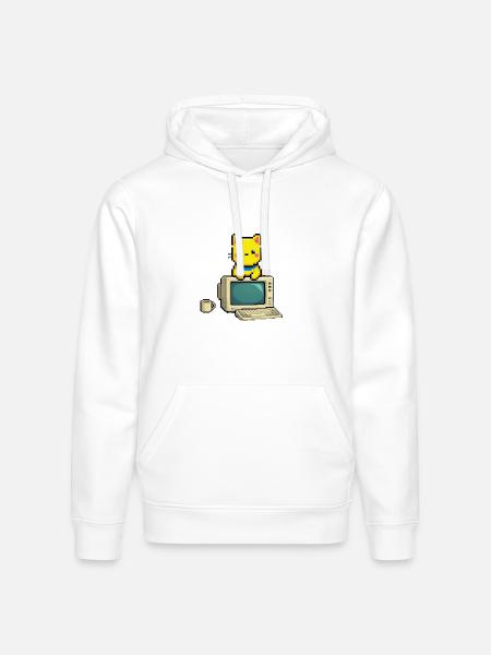 Pixel Cat on Retro Computer - Stanley/Stella Drummer Unisex Organic Hoodie - white