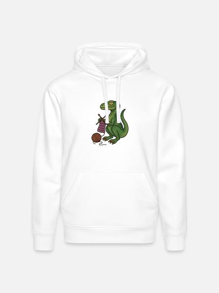 Knit Dino Cozy Green Reptile - Stanley/Stella Drummer Unisex Organic Hoodie - white