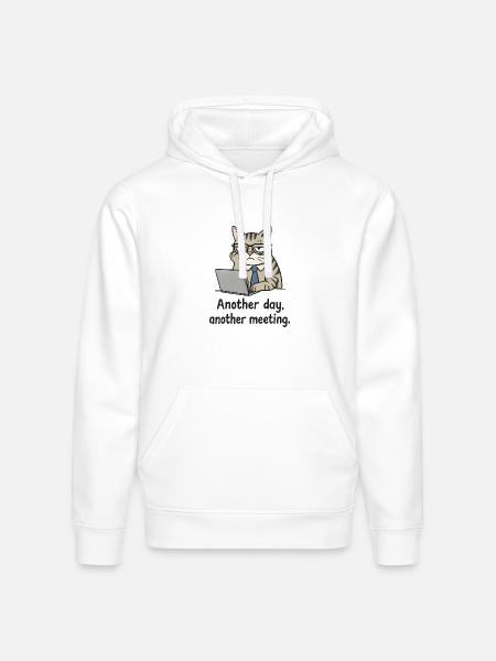 Grumpy Office Cat at Laptop - Stanley/Stella Drummer Unisex Organic Hoodie - white