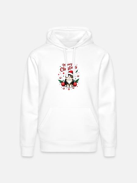 Meowy Christmas - Stanley/Stella Drummer Unisex Organic Hoodie - white