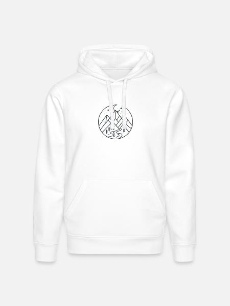 Moonlit Mountain River Line Art - Stanley/Stella Drummer Unisex Organic Hoodie - white