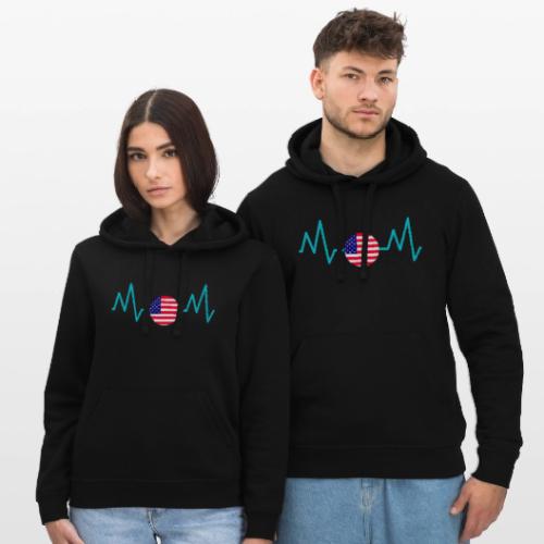 Heartbeat USA Flag – Patriotic American Pride Tee - Stanley/Stella Drummer Unisex Organic Hoodie