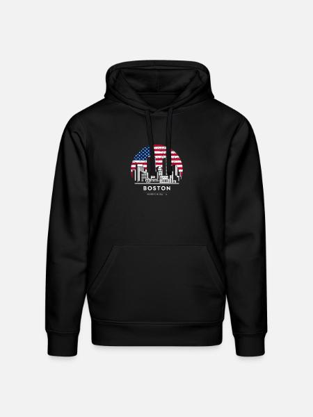 Boston Skyline Flag Emblem - Stanley/Stella Drummer Unisex Organic Hoodie - black