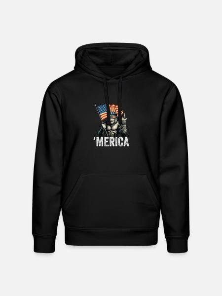 Bigfoot Merica Rock American Flag - Stanley/Stella Drummer Unisex Organic Hoodie - black