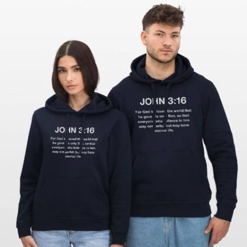 John 3:16 Christian Apparel – White - Stanley/Stella Drummer Unisex Organic Hoodie