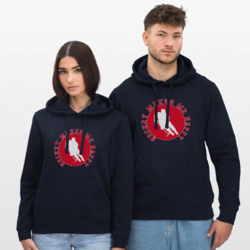 Hockey Makes Me Happy – Ice Hockey Fan Emblem - Stanley/Stella Drummer Unisex Organic Hoodie