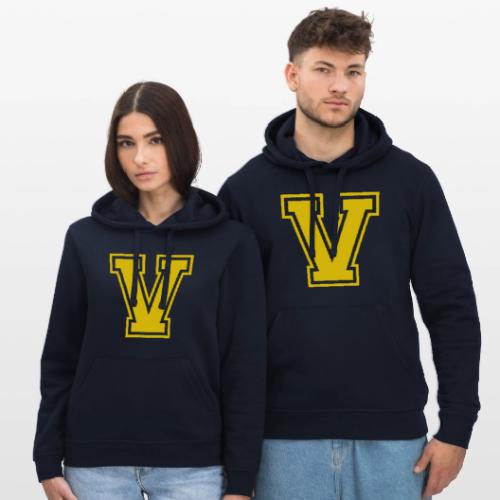 Letter V – Capital Athletic Alphabet Monogram - Stanley/Stella Drummer Unisex Organic Hoodie