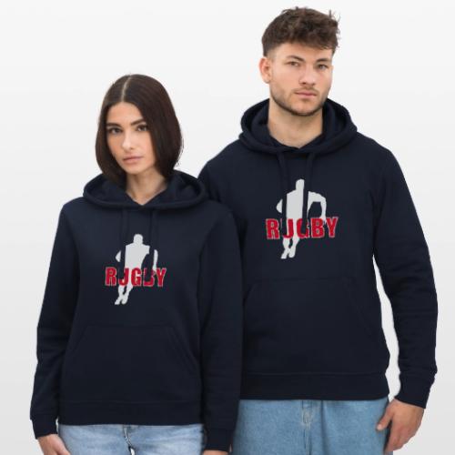Bold Rugby Action Silhouette - Stanley/Stella Drummer Unisex Organic Hoodie