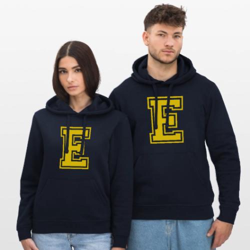 Letter E – Capital Athletic Alphabet Monogram - Stanley/Stella Drummer Unisex Organic Hoodie