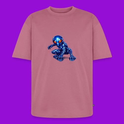 Blue Alien Crouch - Unisex Oversized Organic T-Shirt