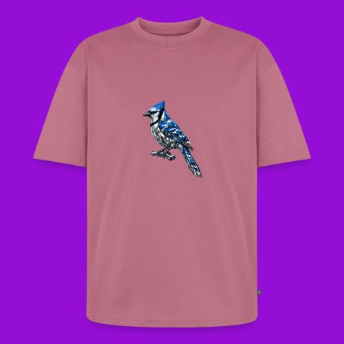 Silver Blue Jay on Perch - Unisex Oversized Organic T-Shirt