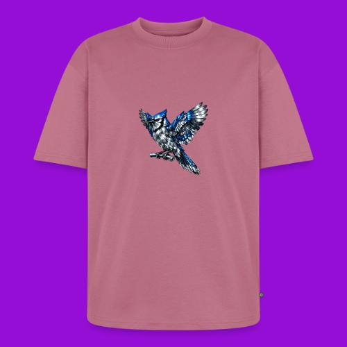 Silver Blue Jay Open Wing Perch - Unisex Oversized Organic T-Shirt