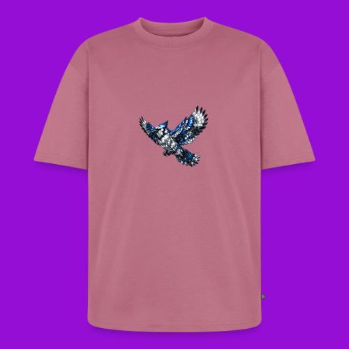Silver Blue Jay in Flight - Unisex Oversized Organic T-Shirt