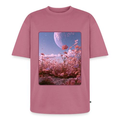 Cosmic Moon & Cosmos Flowers Art - Unisex Premium Oversized Organic T-Shirt