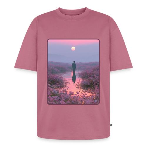 Ethereal Sunset Flower Field Art - Unisex Oversized Organic T-Shirt