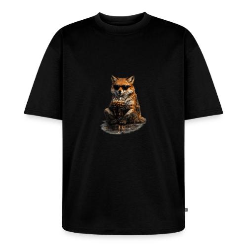 Cool Red Fox Wearing Sunglasses Drinking Coffee - Unisex Oversized Organic T-Shirt