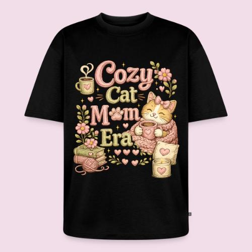 Cozy Cat Mom Era Faux Stitched Design - Unisex Oversized Organic T-Shirt