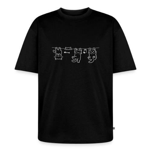 Minimalist Hanging Cats Line Art - Cute Kittens - Unisex Oversized Organic T-Shirt