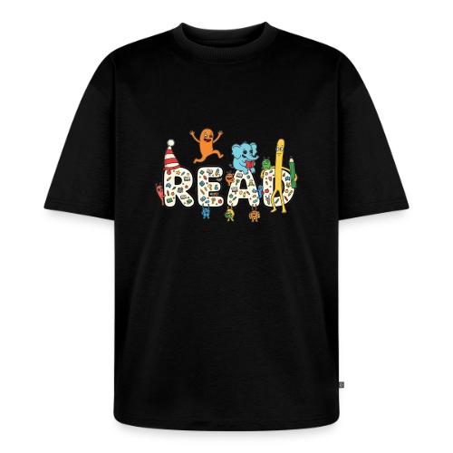 Whimsical READ Kids Cartoon - Unisex Oversized Organic T-Shirt