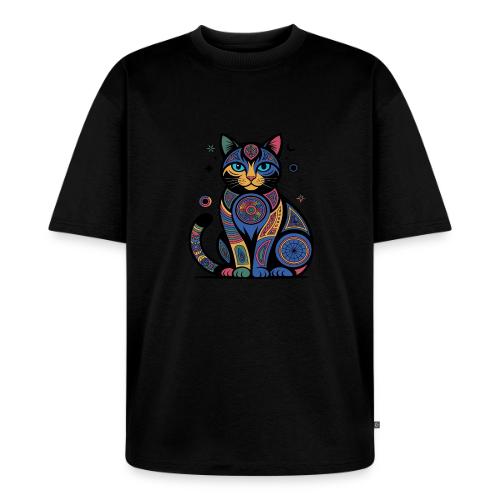 Vibrant Geometric Cat Mandala - Unisex Oversized Organic T-Shirt
