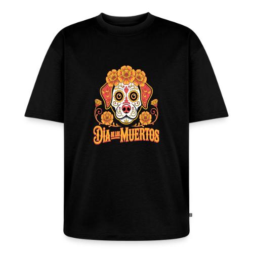 Dia De Los Muertos Dog Skull Flowers - Unisex Oversized Organic T-Shirt