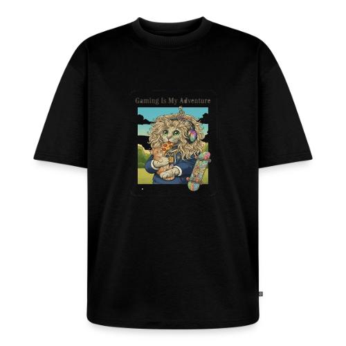 Gaming Cat Adventure: Pizza & Skates - Unisex Oversized Organic T-Shirt