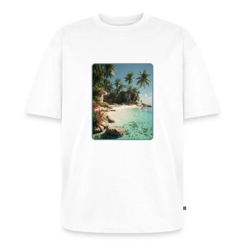Serene Tropical Beach Floral Design - Unisex Oversized Organic T-Shirt