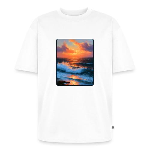 Sunset Storm Waves Oil Painting - Unisex Premium Oversized Organic T-Shirt