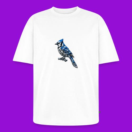 Silver Blue Jay on Perch + Flight Stages 2-print - Unisex Oversized Organic T-Shirt