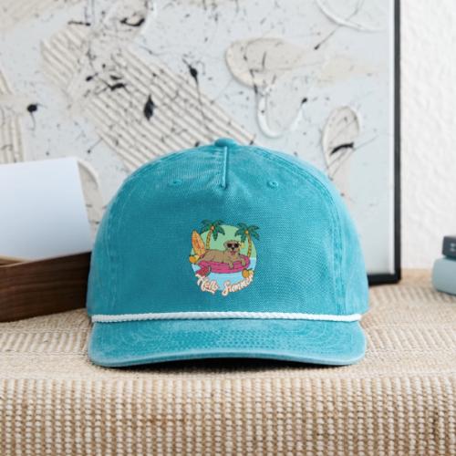 Hello Summer Golden Retriever Fun - Vintage Washed Rope Cap