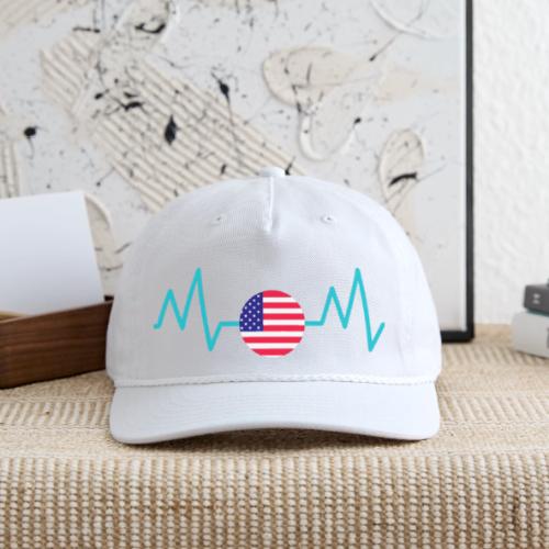 Heartbeat USA Flag – Patriotic American Pride Tee - Vintage Washed Rope Cap