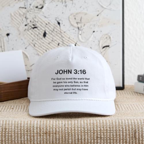 John 3:16 Christian Apparel – Bible Verse Clothing - Vintage Washed Rope Cap