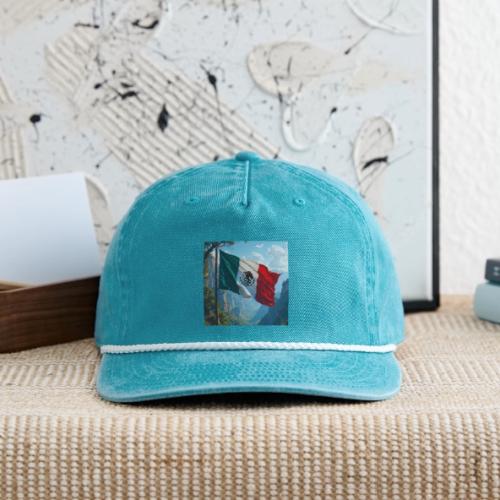 Mexican Flag in Mountain Nature Landscape - Vintage Washed Rope Cap
